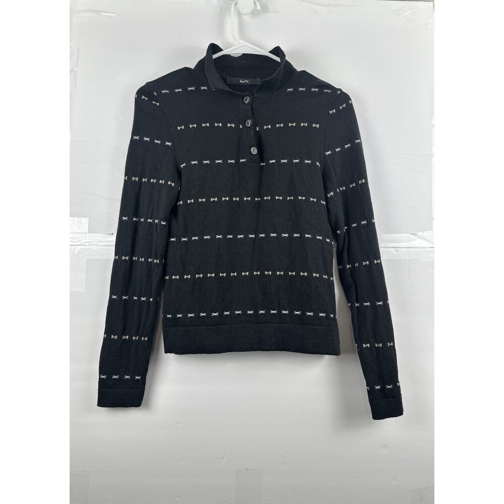 Diarte Women's Medium Black Merino Wool Mock Neck Sweater Made in Spain